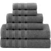 American Soft Linen 100% Carde Cotton 6 Piece Towel Set, 590 GSM Heavy Weight Soft Absorbent Turkish Towels for Bathroom, Smoke Grey(Smoke Gray)