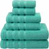 American Soft Linen 100% Carde Cotton 6 Piece Towel Set, 590 GSM Heavy Weight Soft Absorbent Turkish Towels for Bathroom, Smoke Grey(Turquoise)