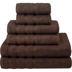 American Soft Linen 100% Carde Cotton 6 Piece Towel Set, 590 GSM Heavy Weight Soft Absorbent Turkish Towels for Bathroom, Smoke Grey(Chocolate Brown)