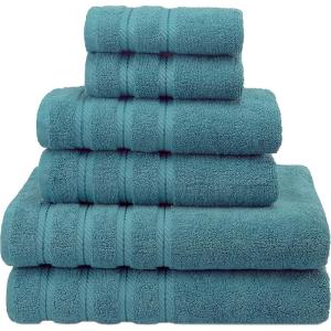 American Soft Linen 100% Carde Cotton 6 Piece Towel Set, 590 GSM Heavy Weight Soft Absorbent Turkish Towels for Bathroom, Smoke Grey(Colonial Blue)
