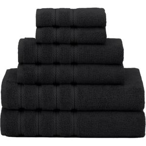 American Soft Linen 100% Carde Cotton 6 Piece Towel Set, 590 GSM Heavy Weight Soft Absorbent Turkish Towels for Bathroom, Smoke Grey(Jet Black)