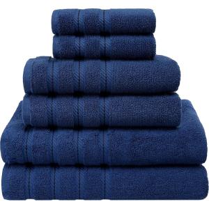 American Soft Linen 100% Carde Cotton 6 Piece Towel Set, 590 GSM Heavy Weight Soft Absorbent Turkish Towels for Bathroom, Smoke Grey(Royal Blue)