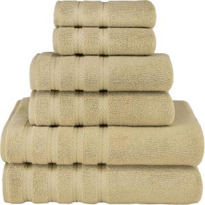 American Soft Linen 100% Carde Cotton 6 Piece Towel Set, 590 GSM Heavy Weight Soft Absorbent Turkish Towels for Bathroom, Smoke Grey(Sand Taupe)