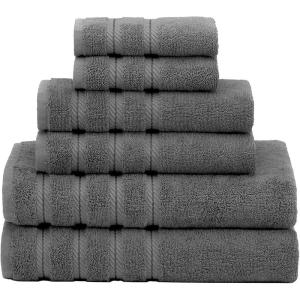 American Soft Linen 100% Carde Cotton 6 Piece Towel Set, 590 GSM Heavy Weight Soft Absorbent Turkish Towels for Bathroom, Smoke Grey(Smoke Gray)
