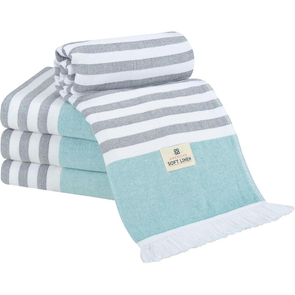 imageAmerican Soft Linen 100 Cotton Turkish Peshtemal Beach Towels 35quotx60quot Size 4 Pack Swim Towels for Beach and Pool Towels Sky BlueBaby Blue