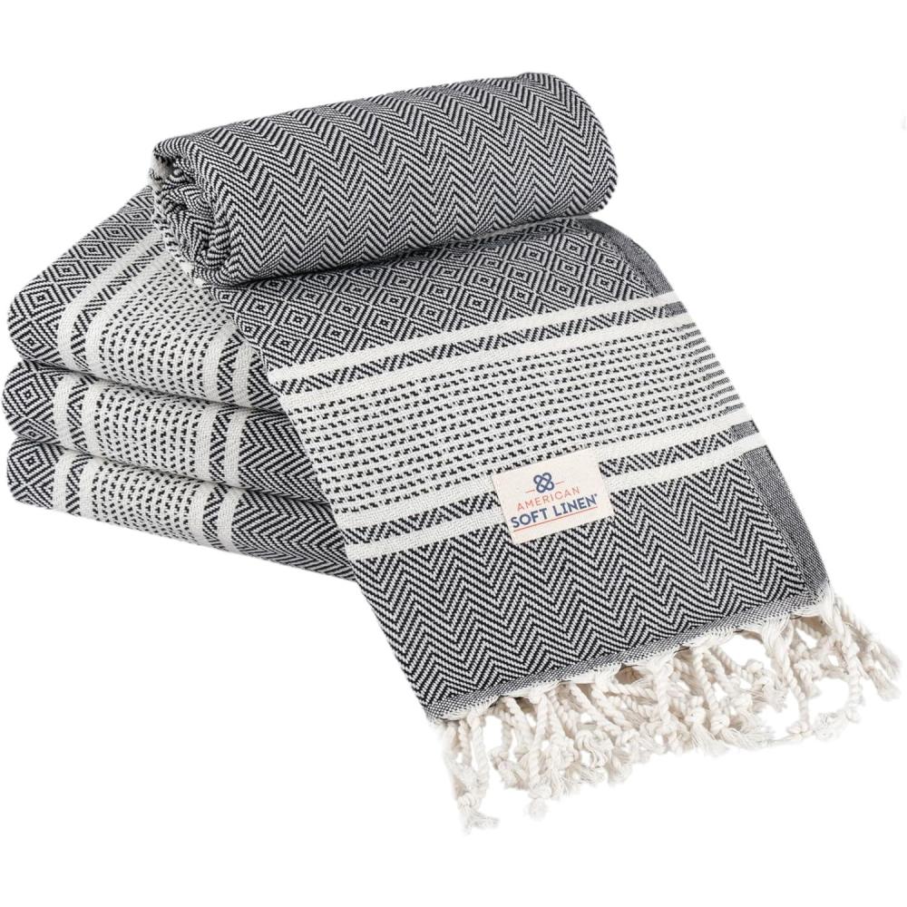 imageAmerican Soft Linen 100 Cotton Turkish Peshtemal Beach Towels 35quotx60quot Size 4 Pack Swim Towels for Beach and Pool Towels Sky BlueBlack Stripe