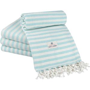 American Soft Linen 100% Cotton Turkish Peshtemal Beach Towels, 35″x60″ Size 4 Pack Swim Towels for Beach and Pool Towels, Sky Blue(Turquoise)