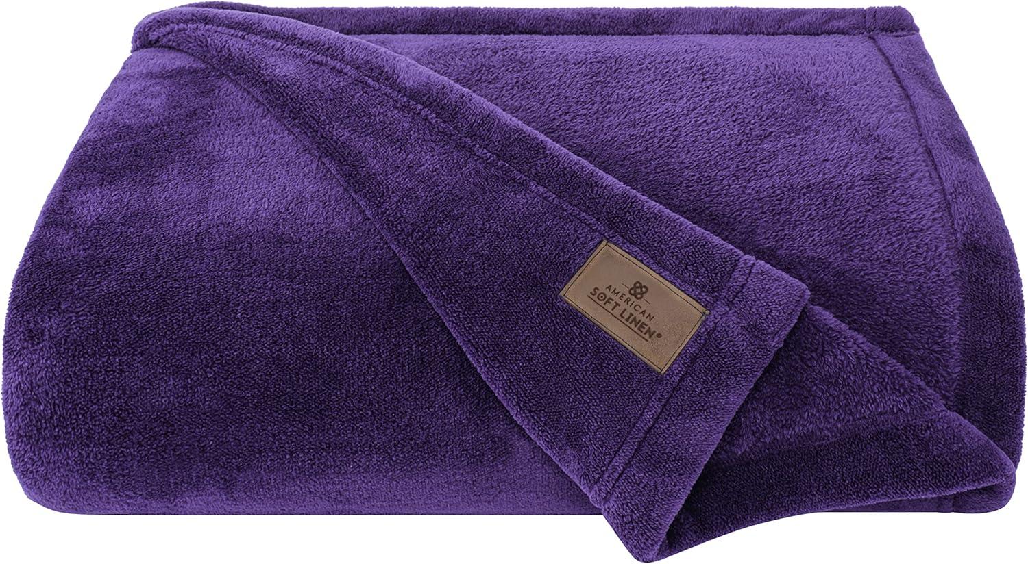 imageAmerican Soft Linen Bedding Fleece Blanket Twin Size 60x80 inch Plush Fuzzy Cozy Soft Blanket for Bed Sofa Couch BeigePurple