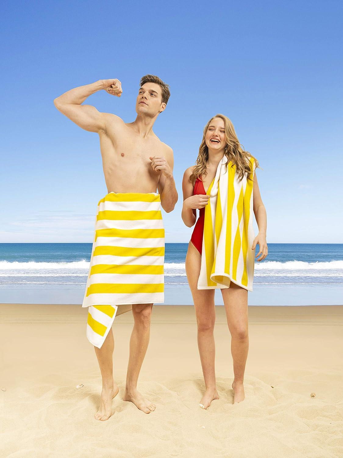 imageAmerican Soft Linen Cabana Striped Beach Towels 30x60 inch 4 Piece Oversize Pool Towels Quick Drying Sand Free Swim Towels Mix Color Blue Yellow Green OrangeYellow