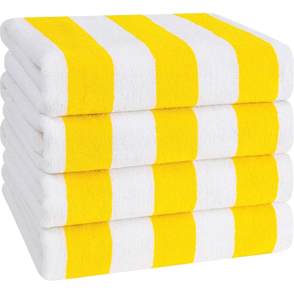 imageAmerican Soft Linen Cabana Striped Beach Towels 30x60 inch 4 Piece Oversize Pool Towels Quick Drying Sand Free Swim Towels Mix Color Blue Yellow Green OrangeYellow