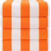 American Soft Linen Cabana Striped Beach Towels, 30×60 inch 4 Piece Oversize Pool Towels, Quick Drying Sand Free Swim Towels, Mix Color (Blue, Yellow, Green, Orange)(Orange)