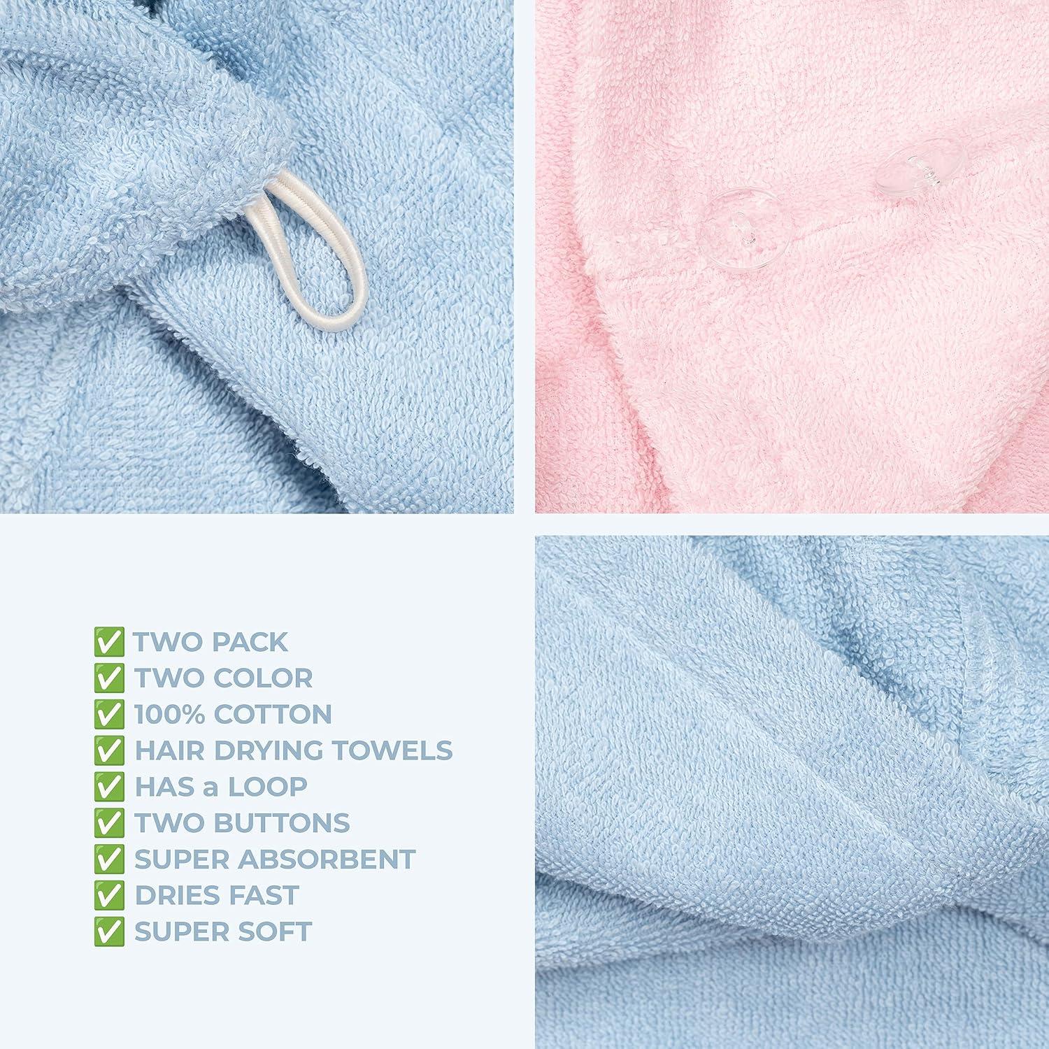 imageAmerican Soft Linen 100 Cotton Hair Towels for Women Head Towel Cap Cotton Hair Turban Towel Wrap for Long Curly Anti Frizz Hair Soft and Absorbent Cotton Hair Towels 2 Pack BeigePink Sky Blue