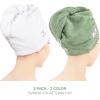 American Soft Linen 100% Cotton Hair Towels for Women, Head Towel Cap, Cotton Hair Turban Towel Wrap for Long Curly Anti Frizz Hair, Soft and Absorbent Cotton Hair Towels 2 Pack, Beige(White – Sage)