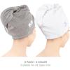 American Soft Linen 100% Cotton Hair Towels for Women, Head Towel Cap, Cotton Hair Turban Towel Wrap for Long Curly Anti Frizz Hair, Soft and Absorbent Cotton Hair Towels 2 Pack, Beige(Light Grey – White)