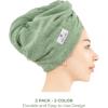 American Soft Linen 100% Cotton Hair Towels for Women, Head Towel Cap, Cotton Hair Turban Towel Wrap for Long Curly Anti Frizz Hair, Soft and Absorbent Cotton Hair Towels 2 Pack, Beige(Light Grey – Sage)