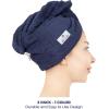 American Soft Linen 100% Cotton Hair Towels for Women, Head Towel Cap, Cotton Hair Turban Towel Wrap for Long Curly Anti Frizz Hair, Soft and Absorbent Cotton Hair Towels 2 Pack, Beige(Navy Blue)