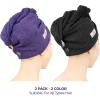 American Soft Linen 100% Cotton Hair Towels for Women, Head Towel Cap, Cotton Hair Turban Towel Wrap for Long Curly Anti Frizz Hair, Soft and Absorbent Cotton Hair Towels 2 Pack, Beige(Purple – Black)