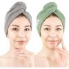 American Soft Linen 100% Cotton Hair Towels for Women, Head Towel Cap, Cotton Hair Turban Towel Wrap for Long Curly Anti Frizz Hair, Soft and Absorbent Cotton Hair Towels 2 Pack, Beige(Light Grey – Sage)