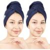 American Soft Linen 100% Cotton Hair Towels for Women, Head Towel Cap, Cotton Hair Turban Towel Wrap for Long Curly Anti Frizz Hair, Soft and Absorbent Cotton Hair Towels 2 Pack, Beige(Navy Blue)