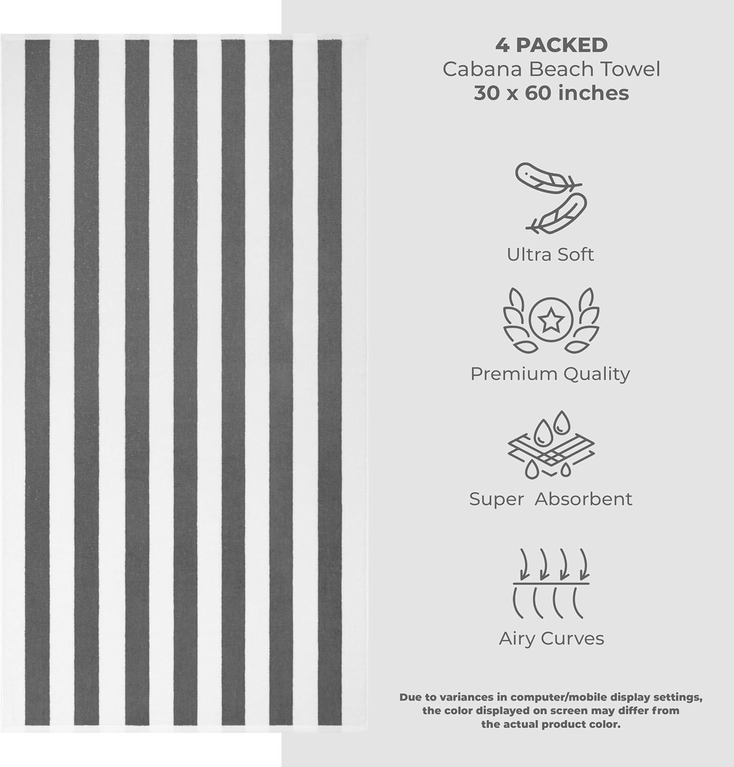 imageAmerican Soft Linen Cabana Striped Beach Towels 30x60 inch 4 Piece Oversize Pool Towels Quick Drying Sand Free Swim Towels GrayDark Grey