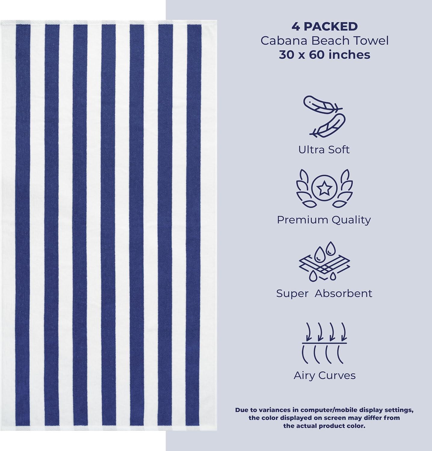 imageAmerican Soft Linen Cabana Striped Beach Towels 30x60 inch 4 Piece Oversize Pool Towels Quick Drying Sand Free Swim Towels GrayMix Color