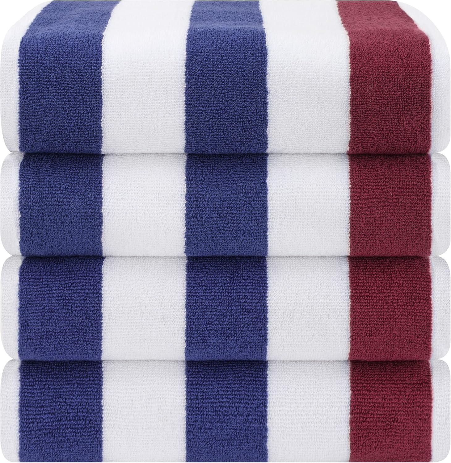 imageAmerican Soft Linen Cabana Striped Beach Towels 30x60 inch 4 Piece Oversize Pool Towels Quick Drying Sand Free Swim Towels GrayNavy Bluebordeaux