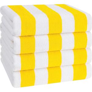 American Soft Linen Cabana Striped Beach Towels, 30×60 inch 4 Piece Oversize Pool Towels, Quick Drying Sand Free Swim Towels, Gray(Yellow)