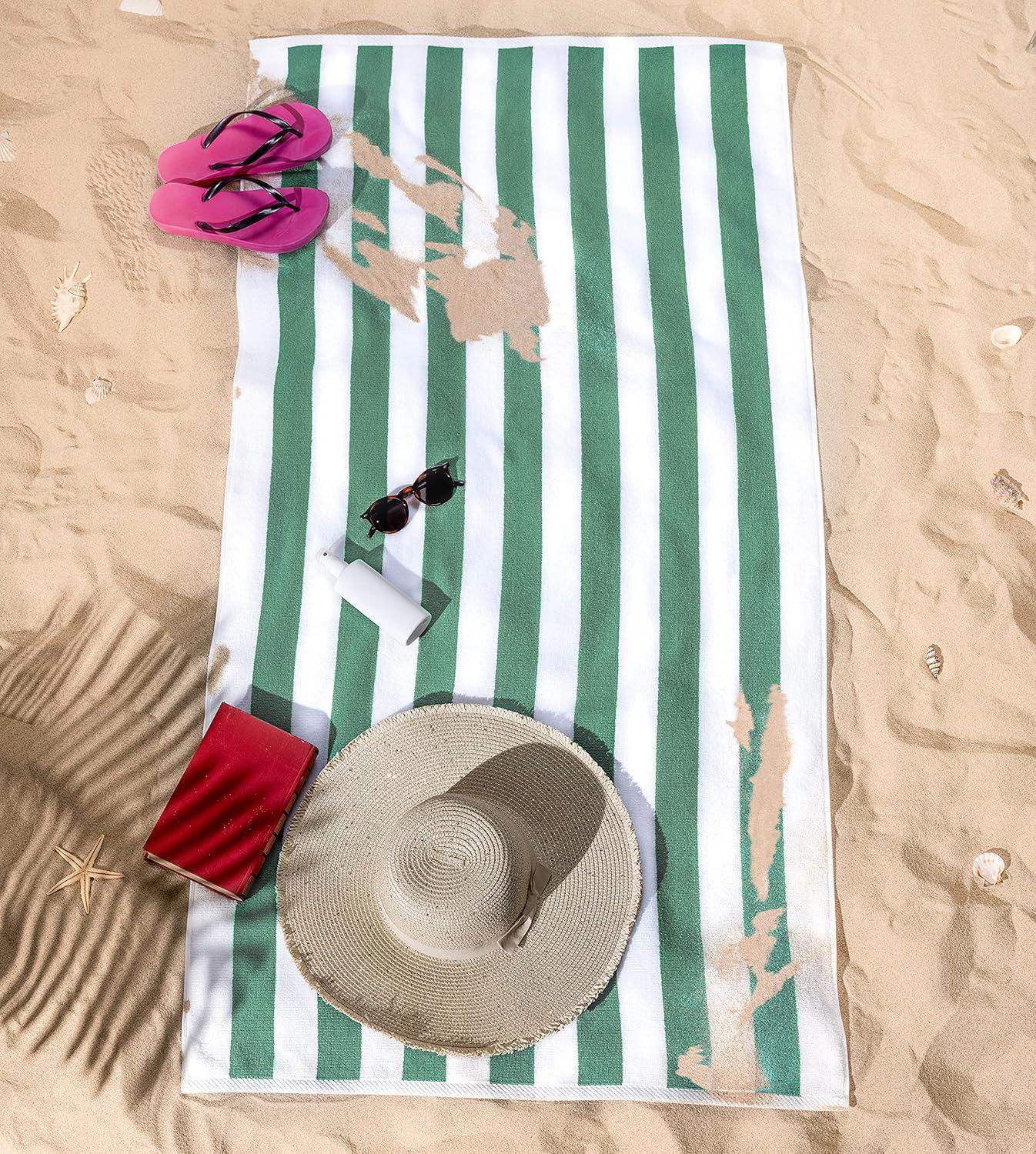 imageAmerican Soft Linen Cabana Striped Beach Towels 30x60 inch 4 Piece Oversize Pool Towels Quick Drying Sand Free Swim Towels NavySky BlueGreen