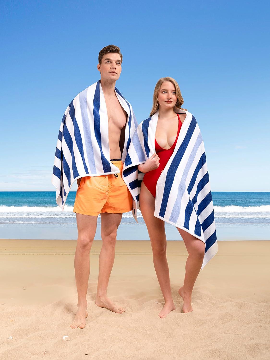 imageAmerican Soft Linen Cabana Striped Beach Towels 30x60 inch 4 Piece Oversize Pool Towels Quick Drying Sand Free Swim Towels NavySky BlueNavy Bluesky Blue