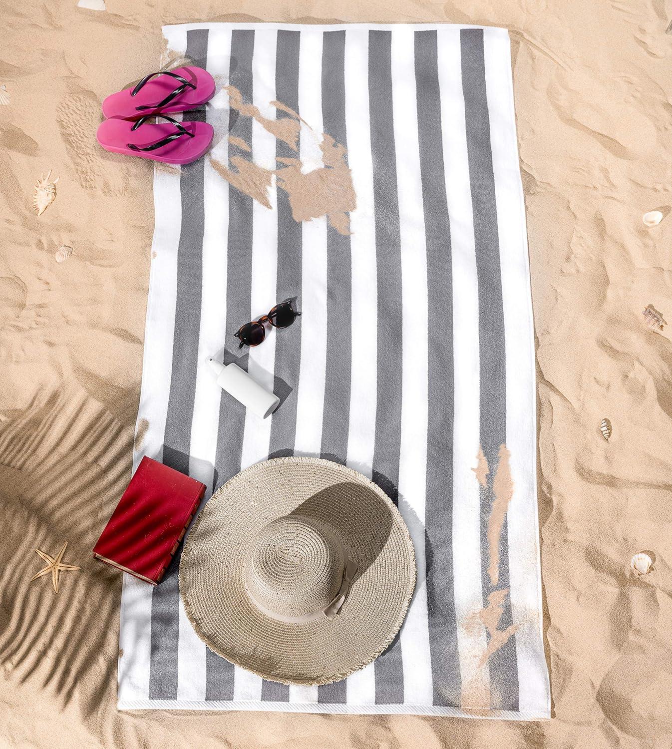 imageAmerican Soft Linen Cabana Striped Beach Towels 30x60 inch 4 Piece Oversize Pool Towels Quick Drying Sand Free Swim Towels NavySky BlueRockridge Grey