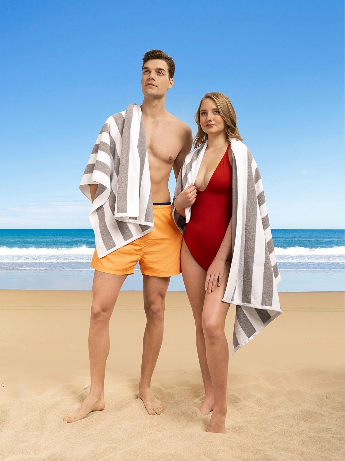 imageAmerican Soft Linen Cabana Striped Beach Towels 30x60 inch 4 Piece Oversize Pool Towels Quick Drying Sand Free Swim Towels NavySky BlueRockridge Grey