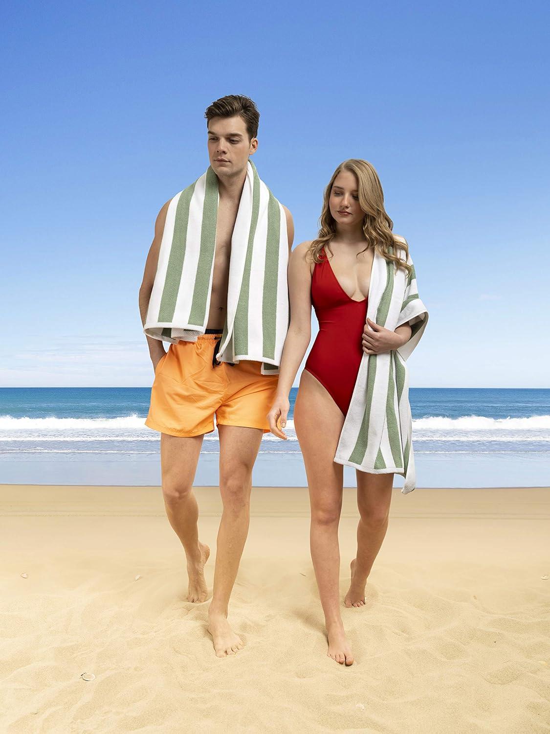 imageAmerican Soft Linen Cabana Striped Beach Towels 30x60 inch 4 Piece Oversize Pool Towels Quick Drying Sand Free Swim Towels NavySky BlueSage Green
