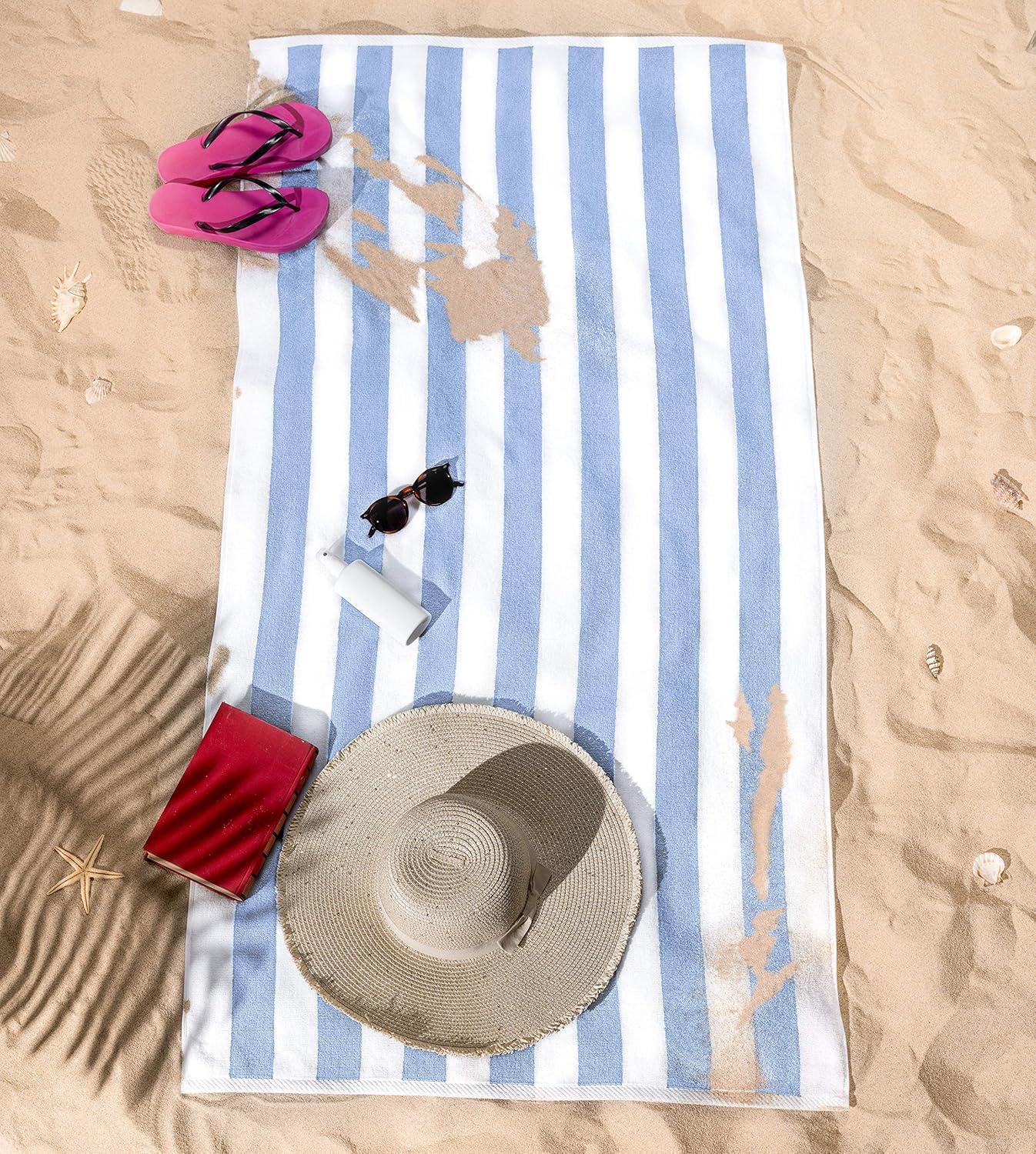 imageAmerican Soft Linen Cabana Striped Beach Towels 30x60 inch 4 Piece Oversize Pool Towels Quick Drying Sand Free Swim Towels NavySky BlueSky Blue