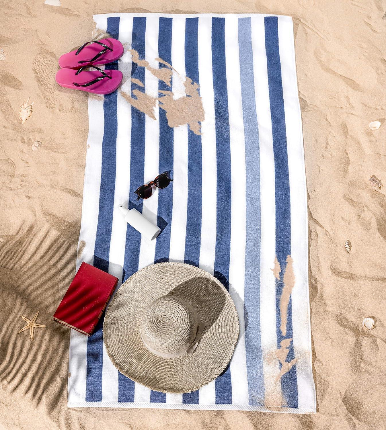 imageAmerican Soft Linen Cabana Striped Beach Towels 30x60 inch 4 Piece Oversize Pool Towels Quick Drying Sand Free Swim Towels Rockridge GreyNavy Bluesky Blue
