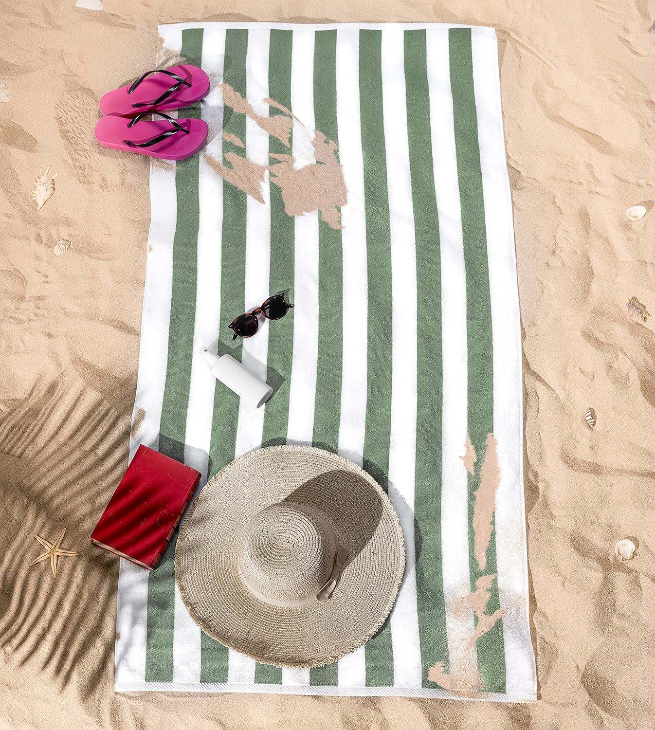 imageAmerican Soft Linen Cabana Striped Beach Towels 30x60 inch 4 Piece Oversize Pool Towels Quick Drying Sand Free Swim Towels Rockridge GreySage Green