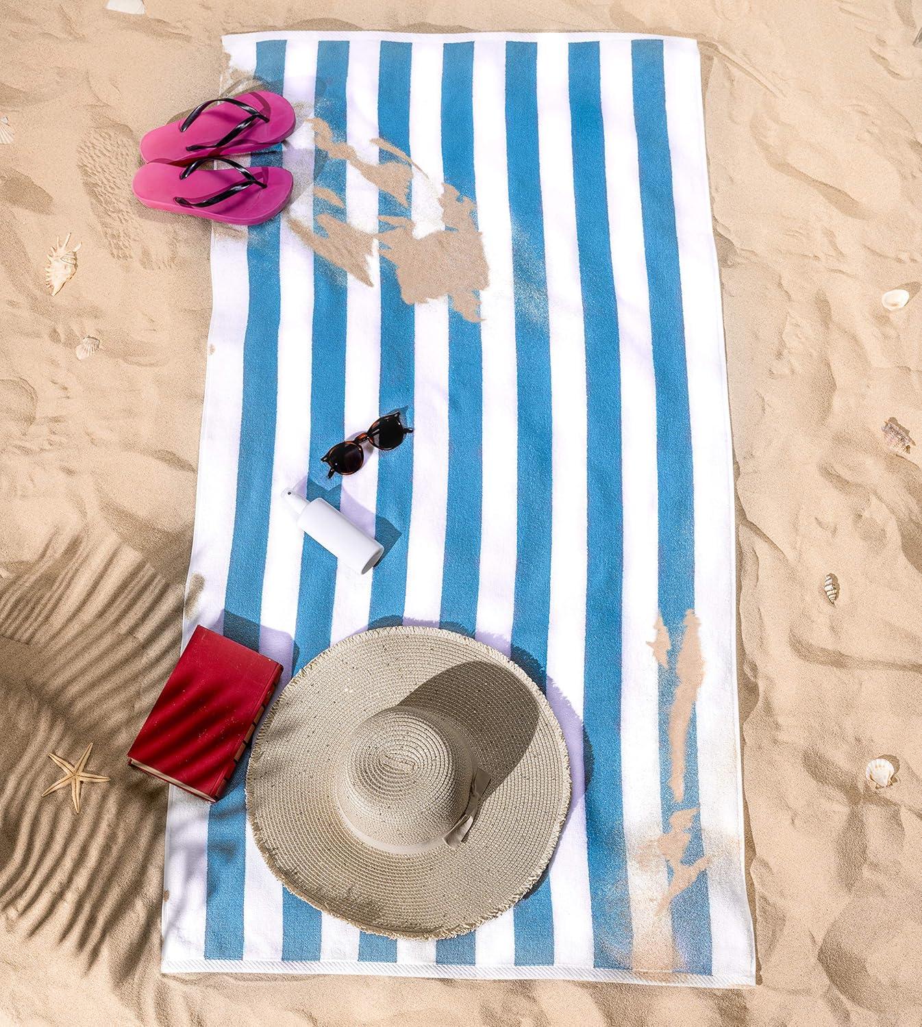 imageAmerican Soft Linen Cabana Striped Beach Towels 30x60 inch 4 Piece Oversize Pool Towels Quick Drying Sand Free Swim Towels Rockridge GreyTurquoise Blue