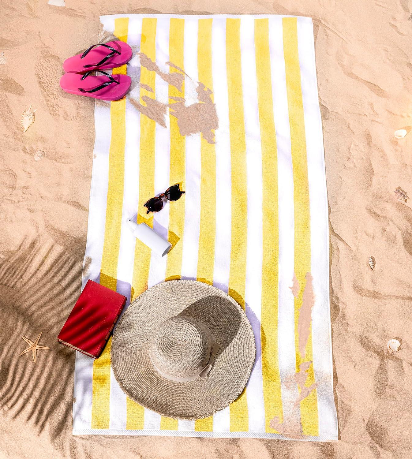 imageAmerican Soft Linen Cabana Striped Beach Towels 30x60 inch 4 Piece Oversize Pool Towels Quick Drying Sand Free Swim Towels Rockridge GreyYellow