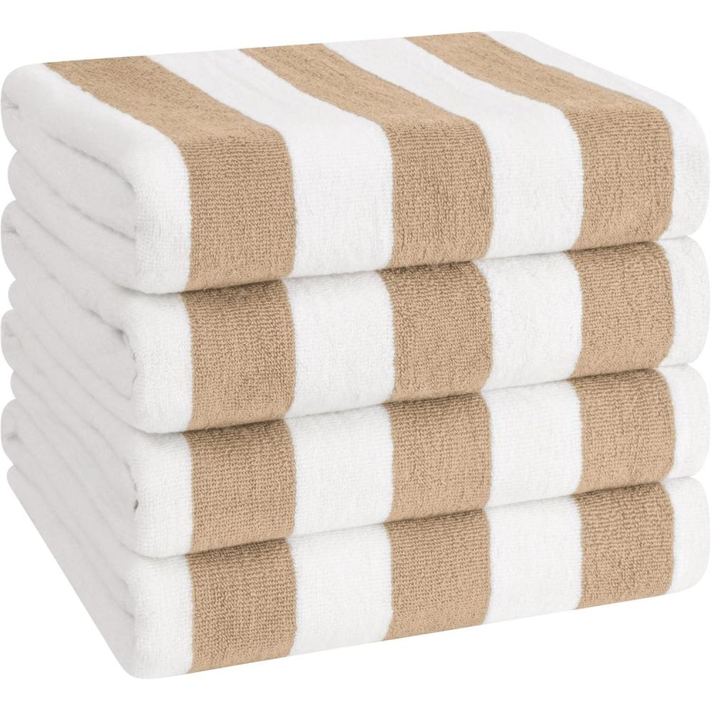 imageAmerican Soft Linen Cabana Striped Beach Towels 30x60 inch 4 Piece Oversize Pool Towels Quick Drying Sand Free Swim Towels NavySky BlueBeige