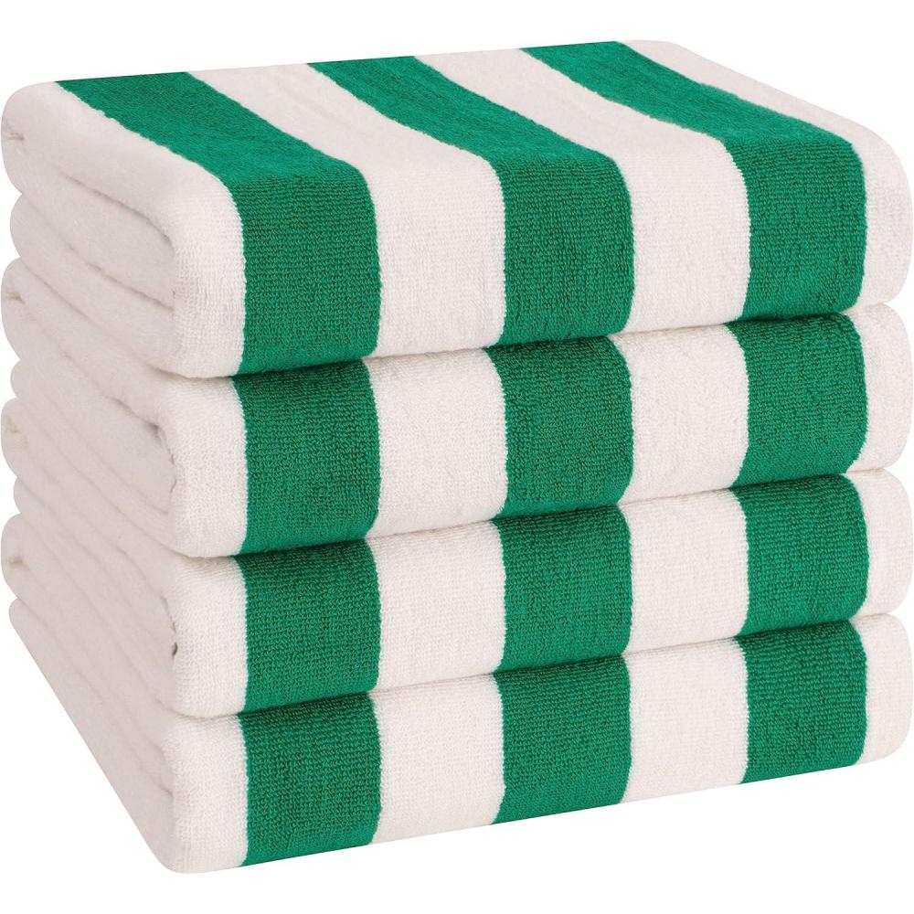 imageAmerican Soft Linen Cabana Striped Beach Towels 30x60 inch 4 Piece Oversize Pool Towels Quick Drying Sand Free Swim Towels NavySky BlueGreen