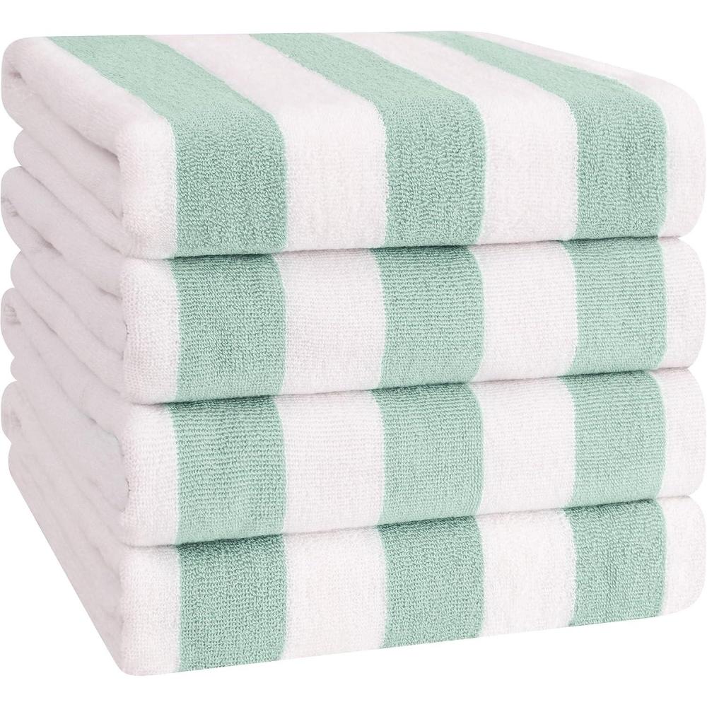 imageAmerican Soft Linen Cabana Striped Beach Towels 30x60 inch 4 Piece Oversize Pool Towels Quick Drying Sand Free Swim Towels NavySky BlueMint