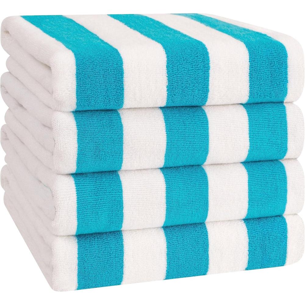 imageAmerican Soft Linen Cabana Striped Beach Towels 30x60 inch 4 Piece Oversize Pool Towels Quick Drying Sand Free Swim Towels NavySky BlueTurquoise Blue
