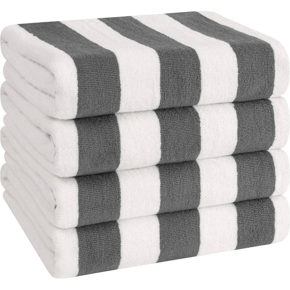 imageAmerican Soft Linen Cabana Striped Beach Towels 30x60 inch 4 Piece Oversize Pool Towels Quick Drying Sand Free Swim Towels Rockridge GreyDark Grey