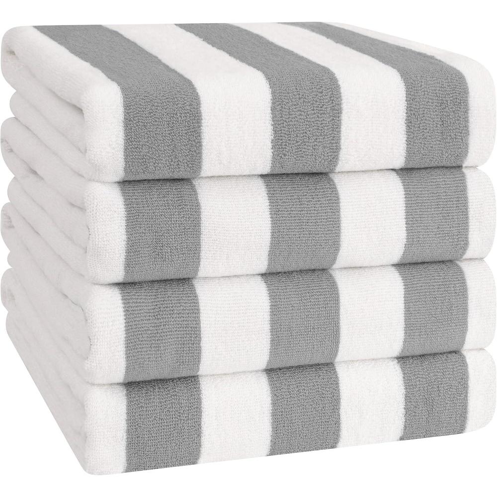 imageAmerican Soft Linen Cabana Striped Beach Towels 30x60 inch 4 Piece Oversize Pool Towels Quick Drying Sand Free Swim Towels Rockridge GreyRockridge Grey