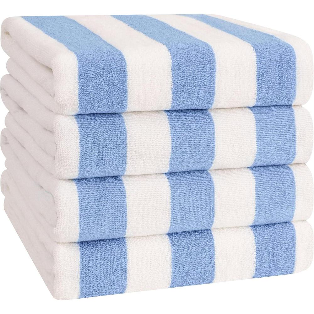 imageAmerican Soft Linen Cabana Striped Beach Towels 30x60 inch 4 Piece Oversize Pool Towels Quick Drying Sand Free Swim Towels Rockridge GreySky Blue