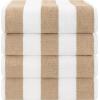 American Soft Linen Cabana Striped Beach Towels, 30×60 inch 4 Piece Oversize Pool Towels, Quick Drying Sand Free Swim Towels, Navy-Sky Blue(Beige)
