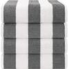 American Soft Linen Cabana Striped Beach Towels, 30×60 inch 4 Piece Oversize Pool Towels, Quick Drying Sand Free Swim Towels, Navy-Sky Blue(Dark Grey)