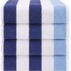 American Soft Linen Cabana Striped Beach Towels, 30×60 inch 4 Piece Oversize Pool Towels, Quick Drying Sand Free Swim Towels, Navy-Sky Blue(Navy Blue-sky Blue)