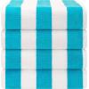 American Soft Linen Cabana Striped Beach Towels, 30×60 inch 4 Piece Oversize Pool Towels, Quick Drying Sand Free Swim Towels, Navy-Sky Blue(Turquoise Blue)