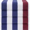 American Soft Linen Cabana Striped Beach Towels, 30×60 inch 4 Piece Oversize Pool Towels, Quick Drying Sand Free Swim Towels, Rockridge Grey(Navy Blue-bordeaux)