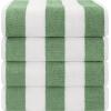 American Soft Linen Cabana Striped Beach Towels, 30×60 inch 4 Piece Oversize Pool Towels, Quick Drying Sand Free Swim Towels, Rockridge Grey(Sage Green)
